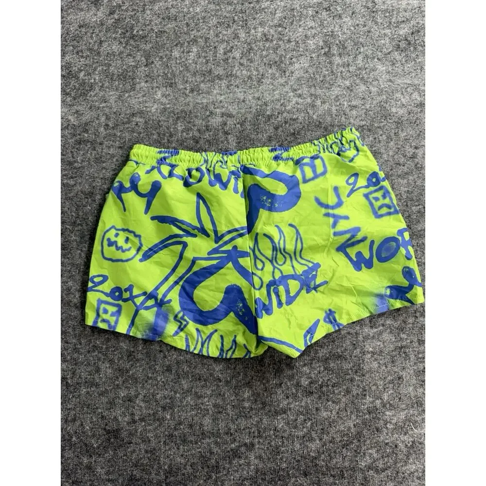 Bohooman Swim Shorts Mens Medium Trunks Lime Green Graffiti Mesh Lined N46